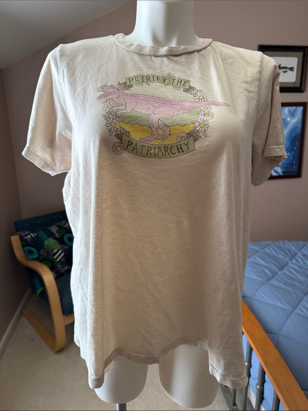 Modcloth Pale Pink 'Petrify the Patriarchy' Daisy Dinosaur Graphic Tee